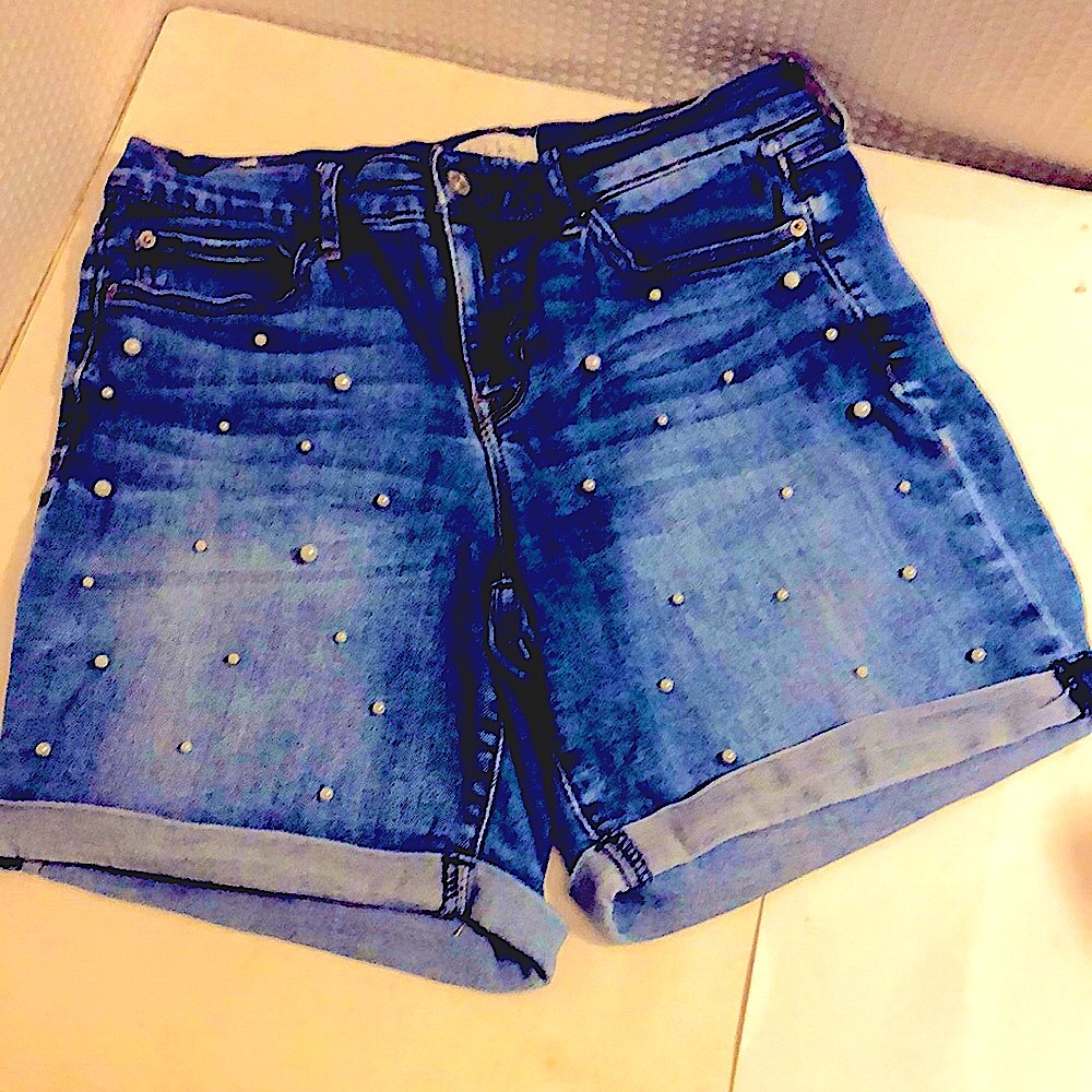 2--Denim shorts from Nicole Miller New York with encrusted pearls size 8. B…